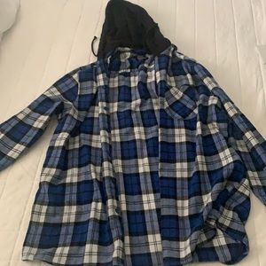 Blue plaid hooded flannel